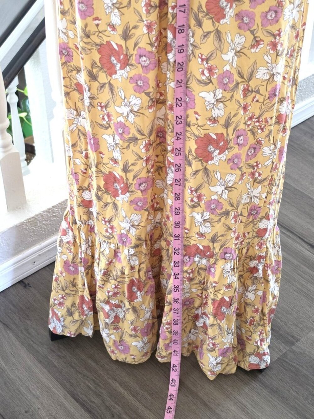 Inspired Hearts Yellow Floral V-Neck Tassel Tie Strappy Maxi Dress Womens L - Picture 5 of 10